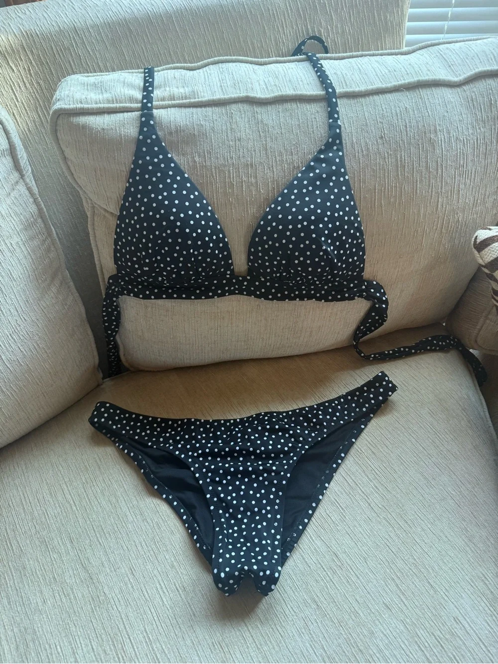 Black Polka Dot Women’s Bikini Set - Classic Tie-Back Swim.